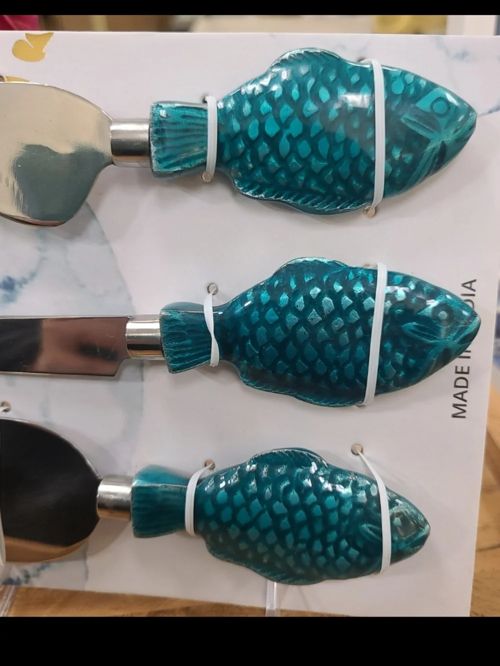 3pc Blue Fish Cheese Knives For Charcutterie Appetizers Tapas Coastal Beach New